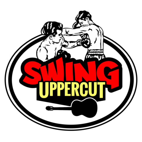 Le logo du groupe Swing Uppercut avec 2 boxers et une guitare